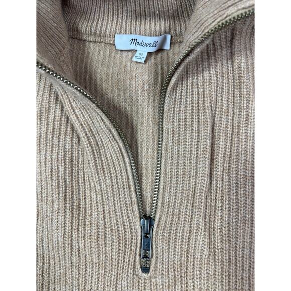 Madewell Merino Wool Quarter Zip Boxy Sweater Womens XS Tan Brown Rib Knit - Picture 4 of 8